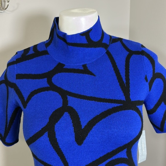 Anthropologie The Nina Short Sleeve Mock Neck Mod Mini Dress Blue Black XSP NEW - Picture 3 of 14